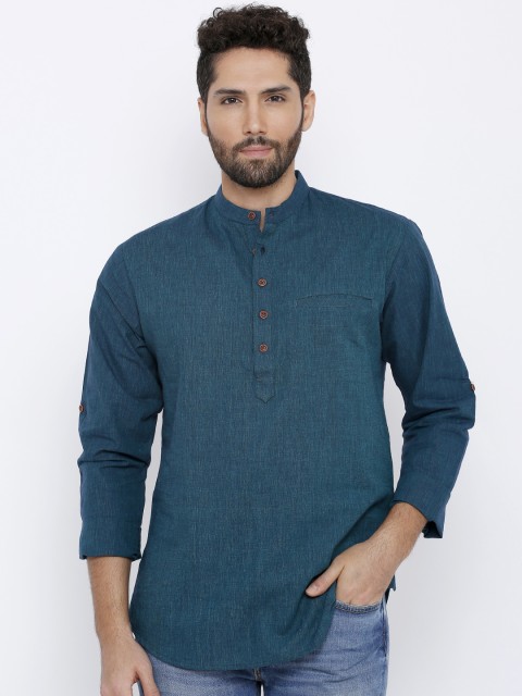 

SALWAR STUDIO Men Teal Green Solid Straight Kurta