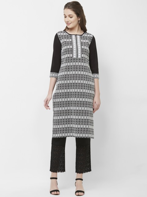 

Naari Women Black & White Embroidered Straight Kurta