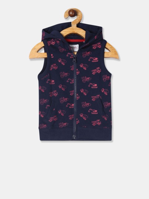 

Donuts Infant Boys Navy Blue & Pink Printed Hooded Sleeveless Sweatshirt