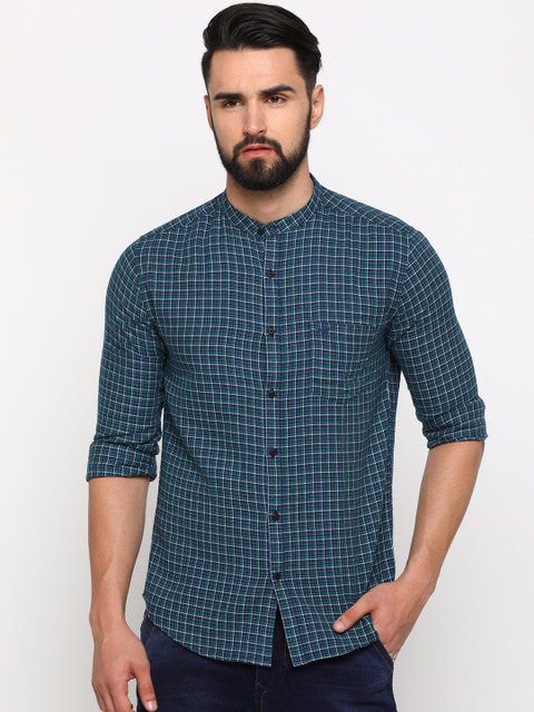 

SHOWOFF Men Green & Blue Slim Fit Checked Casual Shirt