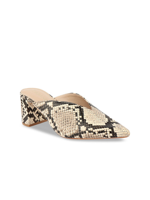 

URBANE Women Beige & Black Animal Printed Mules