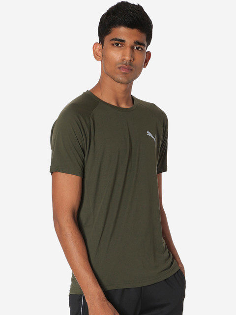 

Puma Men Olive Green Solid Round Neck Evostripe Forest Night T-shirt