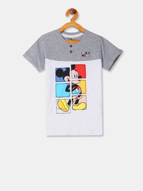 

Colt Boys White & Grey Mickey Mouse Printed Round Neck T-shirt