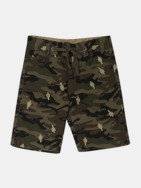 

Cherokee Boys Olive Green Camouflage Printed Regular Fit Regular Shorts