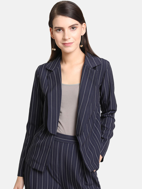 

Kazo Women Navy Blue & White Striped Tailored Jacket Jacket