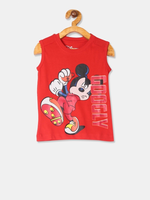 

Colt Boys Red Mickey Mouse Printed Round Neck T-shirt