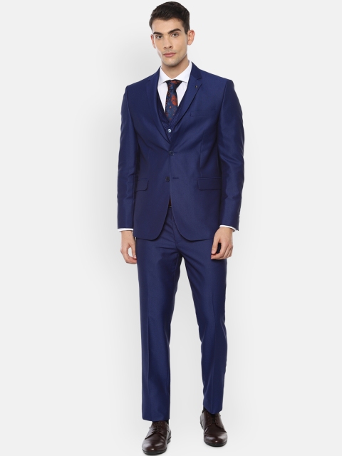 

Van Heusen Men Navy Blue Self-Design Single-Breasted Slim-Fit Suit