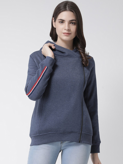 

Club York Women Navy Blue Solid Hooded Sweatshirt