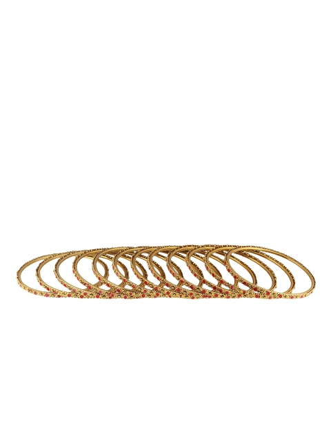 

Adwitiya Set of 12 Gold-Plated & Red Enameled Handcrafted Bangles
