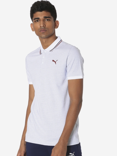 

Puma Men White Printed Jacquard Polo 3 Collar T-shirt