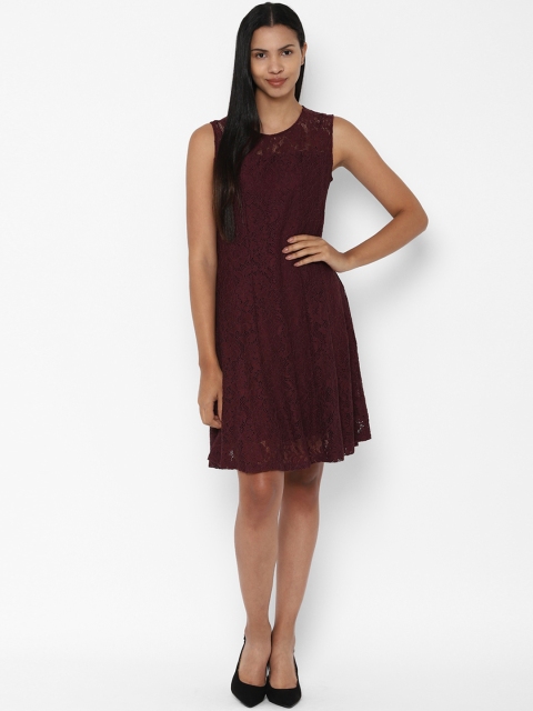 

Allen Solly Women Maroon Self Design Sheath Dress