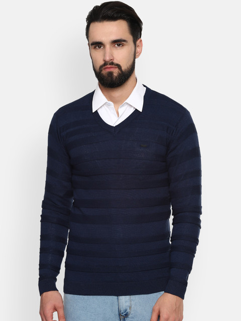 

Van Heusen Sport Men Navy Blue Striped Pullover Sweater