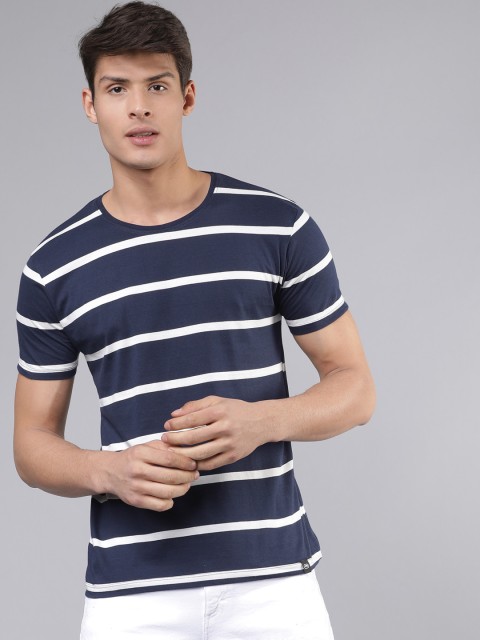 

Ecko Unltd Men Navy Blue & White Striped Round Neck T-shirt