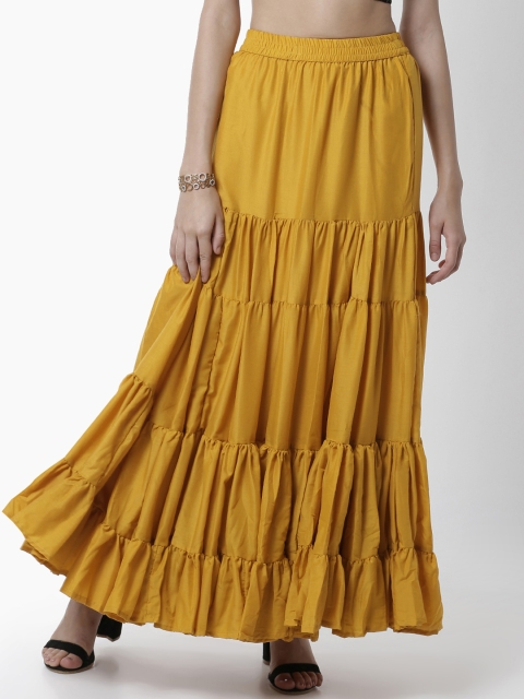 

De Moza Women Mustard Yellow Solid Maxi Skirt