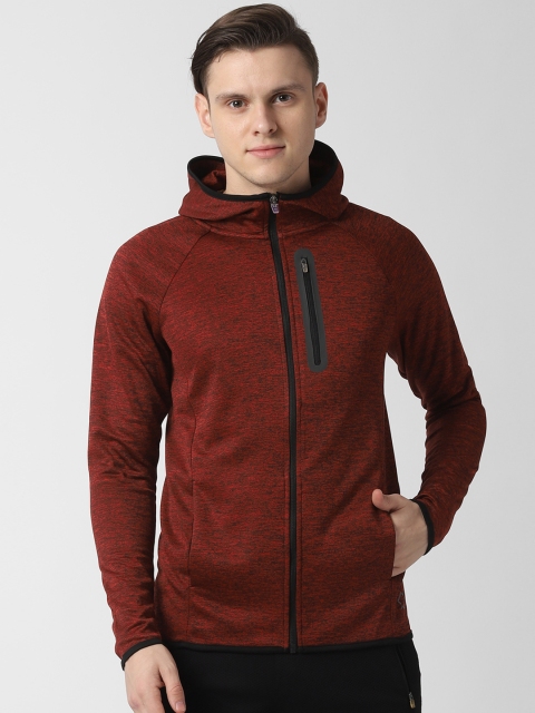 

Peter England Men Maroon Self Design Hooded Sweatshirt