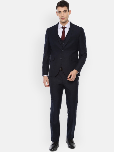 

V Dot Men Navy Blue Self-Design Single-Breasted Skinny-Fit 3 Piece Formal Suit