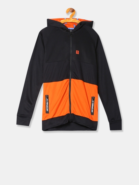 

Cherokee Boys Black & Orange Colourblocked Hooded Sporty Jacket