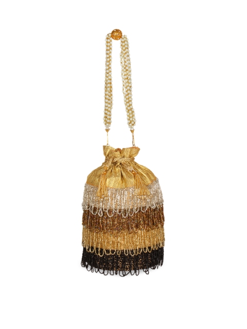 

Anekaant Gold-Toned & Beige Embellished Clutch