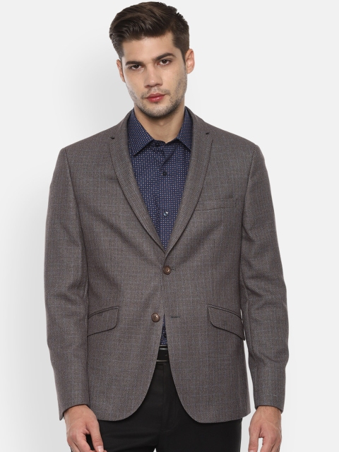 

V Dot Men Brown Self Design Single-Breasted Slim-Fit Blazer