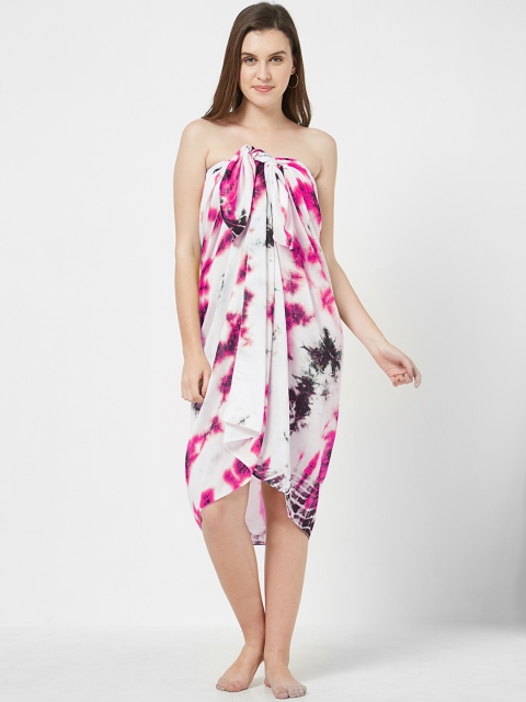 

MIRCHI FASHION Women White & Pink Abstract Printed Sarong