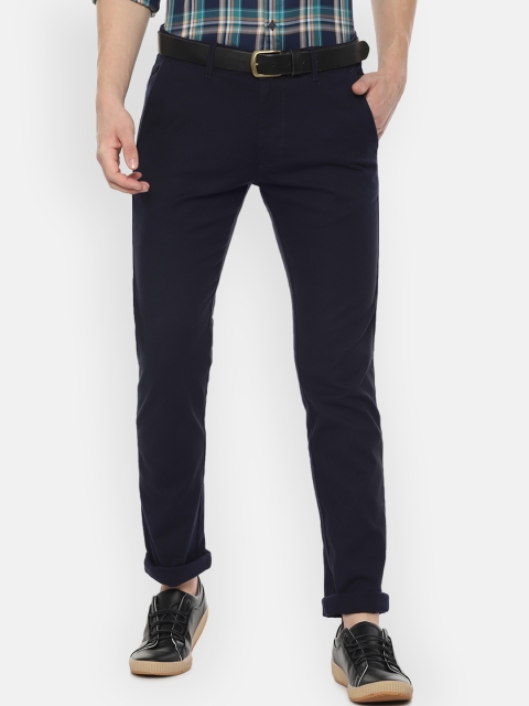 

V Dot Men Navy Blue Slim Fit Solid Regular Trousers