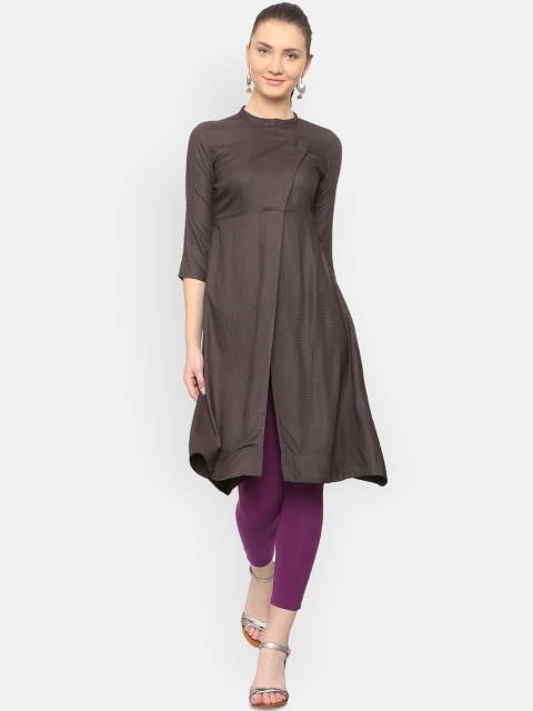 

People Women Brown Solid A-Line Kurta