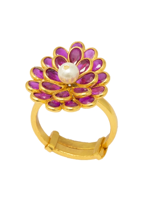 

Unniyarcha Jewellery Gold-Plated Stone-Studded 92.5 Sterling Silver Finger Ring