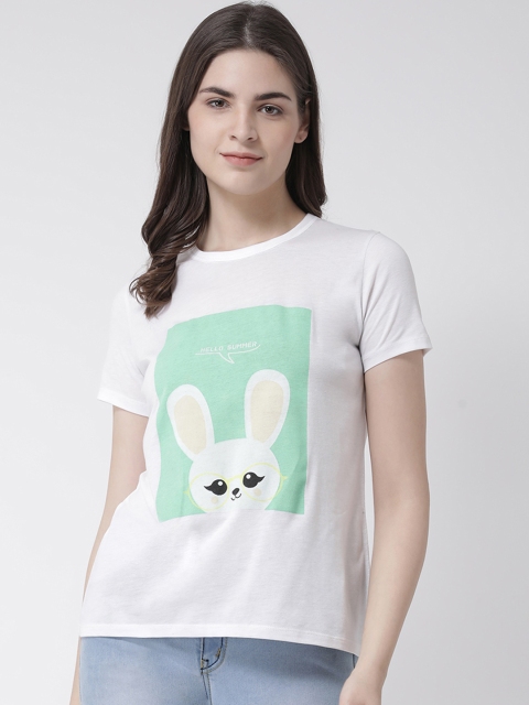 

Club York Women White Printed Round Neck T-shirt