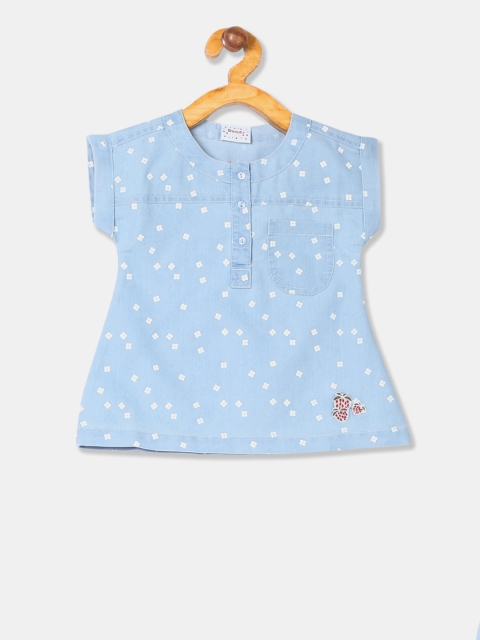 

Donuts Infant Girls Blue Printed A-Line Pure Cotton Top