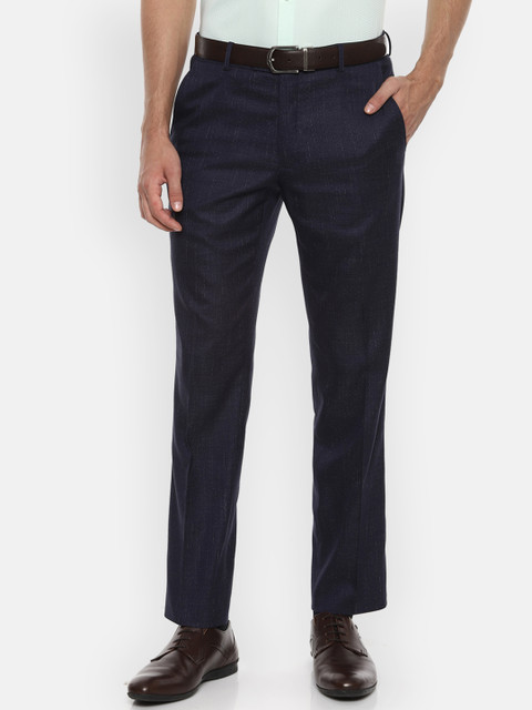 

Van Heusen Men Navy Blue Slim Fit Self Design Formal Trousers