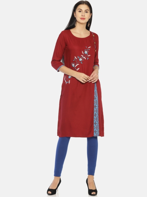 

Mytri Women Maroon Embroidered Straight Kurta
