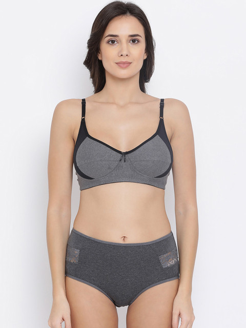 

Clovia Women Grey Solid Lingerie Set COMBBP97132B