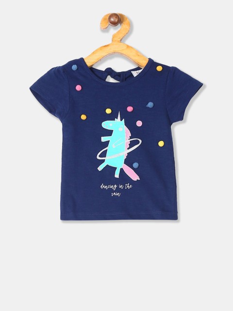 

Donuts Infant Navy Blue Printed Round Neck T-shirt