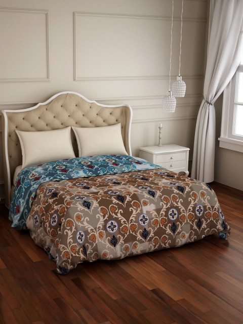 

SPACES Brown & Blue Ethnic Motifs AC Room 150 GSM Double Bed Quilt