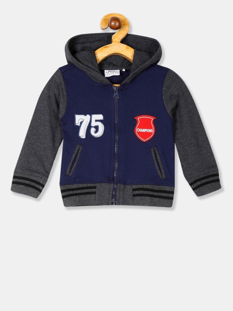 

Donuts Boys Navy Blue & Charcoal Grey Colourblocked Hooded Sweatshirt