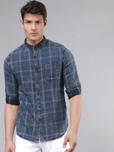 

Ecko Unltd Men Blue & Grey Slim Fit Yarn Dyed Checked Casual Shirt