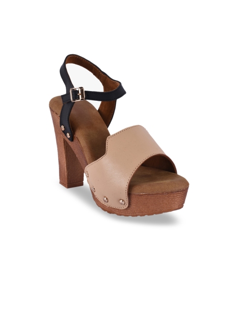 

BuckleUp Women Beige & Black Solid Heels