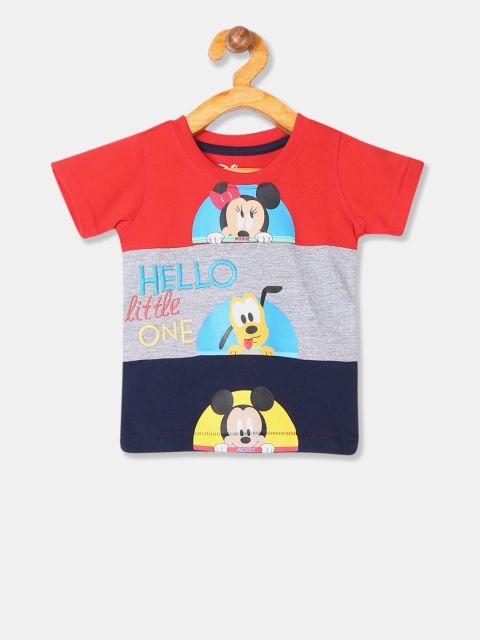 

Colt Boys Red Mickey Mouse Printed Round Neck T-shirt