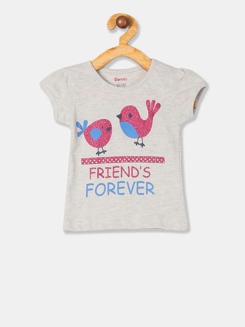 

Donuts Girls Grey Printed Embellished Round Neck T-shirt