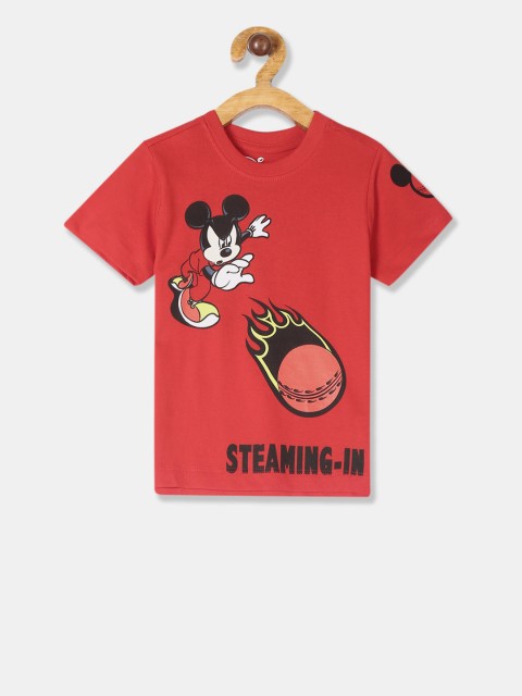 

Colt Boys Red Mickey Mouse Printed Round Neck Pure Cotton T-shirt