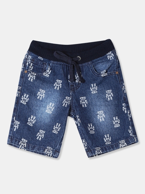 Cherokee Boys Blue Printed Slim Fit Denim Shorts
