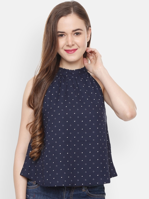 

People Women Navy Blue Printed A-Line Top