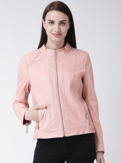 

Latin Quarters Women Peach-Coloured Solid Asymmetric Closure Jacket