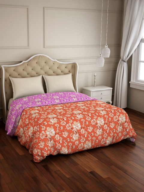 

SPACES Coral Orange & Pink Floral AC Room 150 GSM Double Bed Quilt