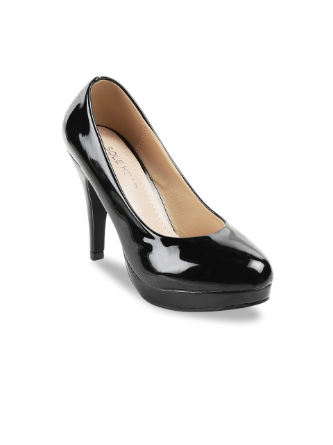 

SOLE HEAD Women Black Solid Pumps