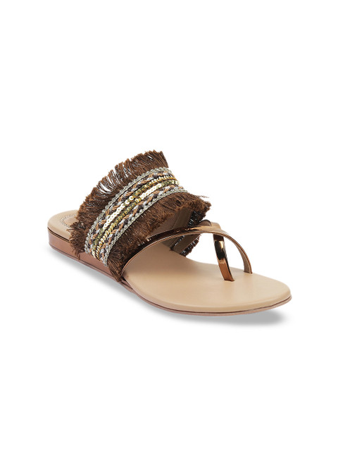 

SOLE HEAD Women Bronze-Toned Embellished One Toe Flats
