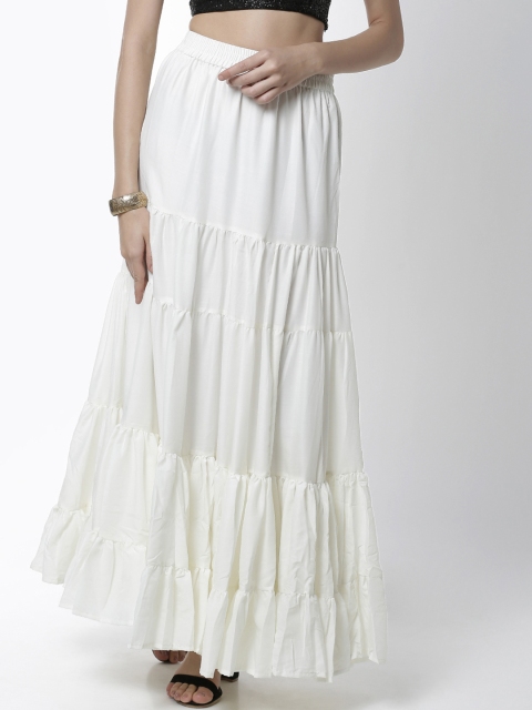 

De Moza Off-White Solid Flared Maxi Skirt
