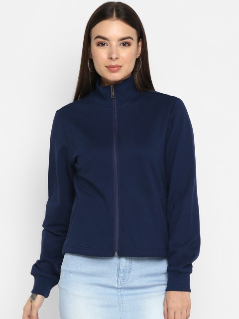 

FOSH Women Navy Blue Solid Sporty Jacket