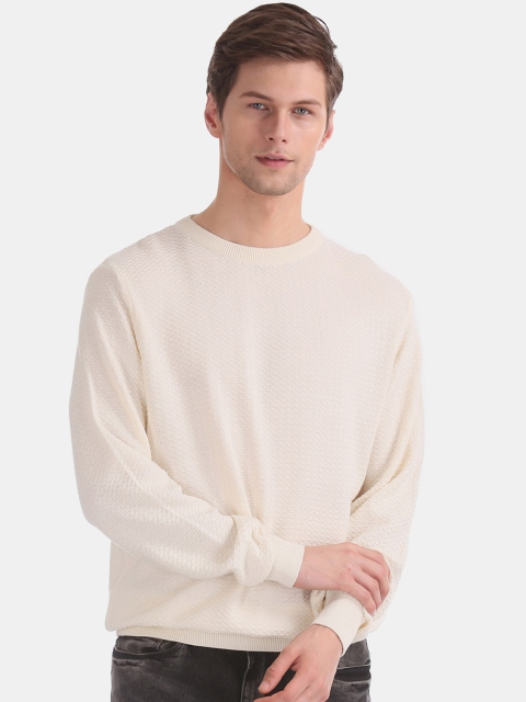 

Ruggers Men White Solid Pullover Sweater