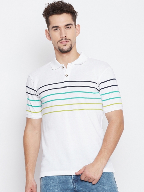 

Austin wood Men White Striped Polo Collar T-shirt